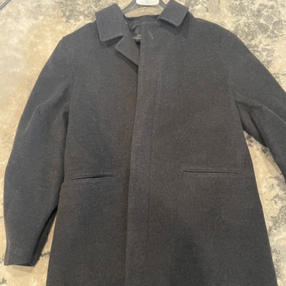 Mens Long Grey Wool Coat - Banana Republic - XL